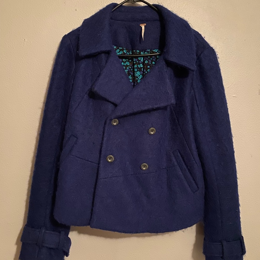 Free People Wool Blazer Jacket Blue Women’s Size Medium